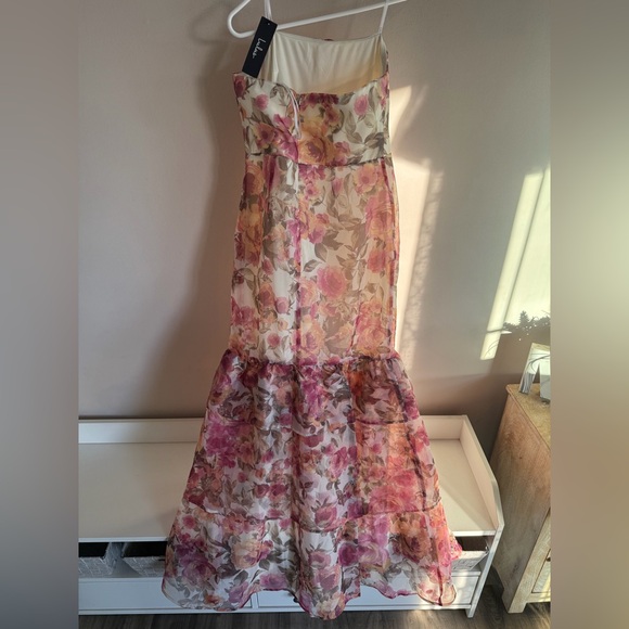 Fleur of Dreams Ivory and Pink Floral Print Organza Maxi Dress medium nwt - Picture 2 of 4